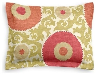 Green and Coral Suzani Sham Pillow Cover
