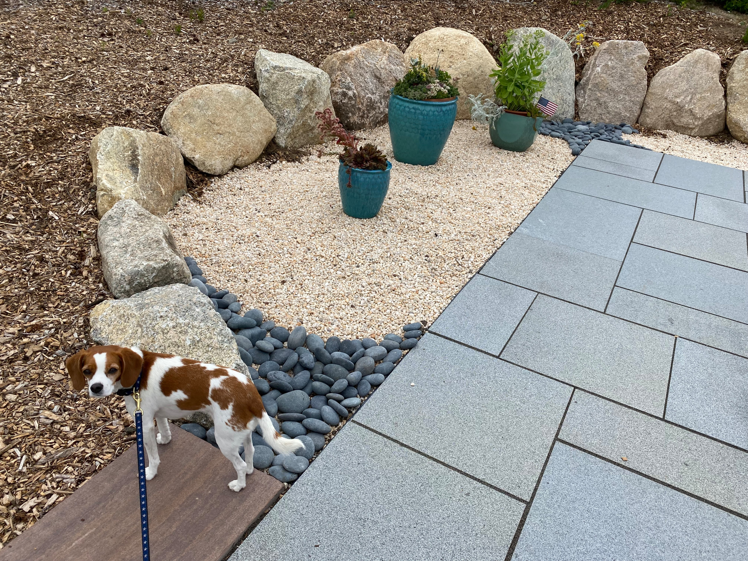 Cape Cod Boulder Retaining Walls with Blue Stone Patio