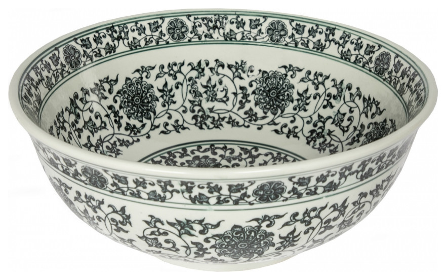 Black Ming Dynasty Decorative Porcelain Sink for Bathroom, 16.5 Inch, Round