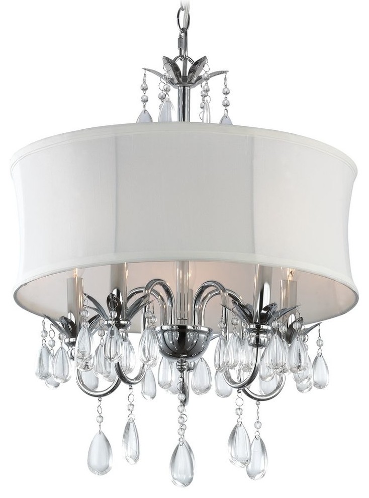 White Drum Shade Crystal Chandelier Pendant Light - Contemporary