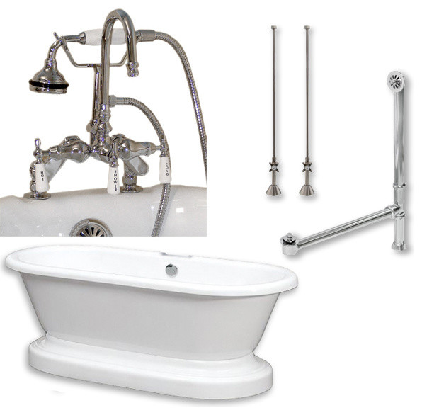 Acrylic Double Ended Pedestal Bathtub,Polished Chrome Plumbing Package, 70"x30", 30" H x 31" W x