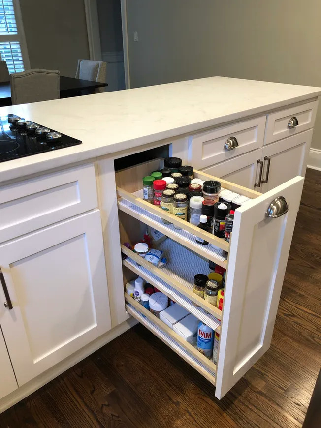 custom kitchen and includes drawer for pet plate