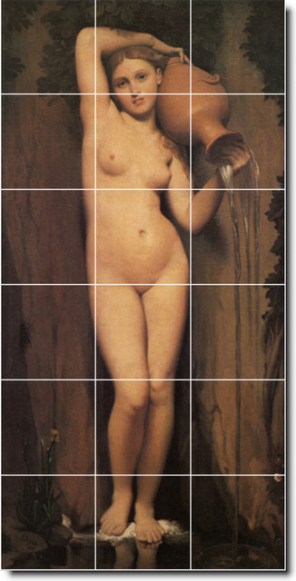 Jean Ingres Nudes Painting Ceramic Tile Mural #154, 18"x36"
