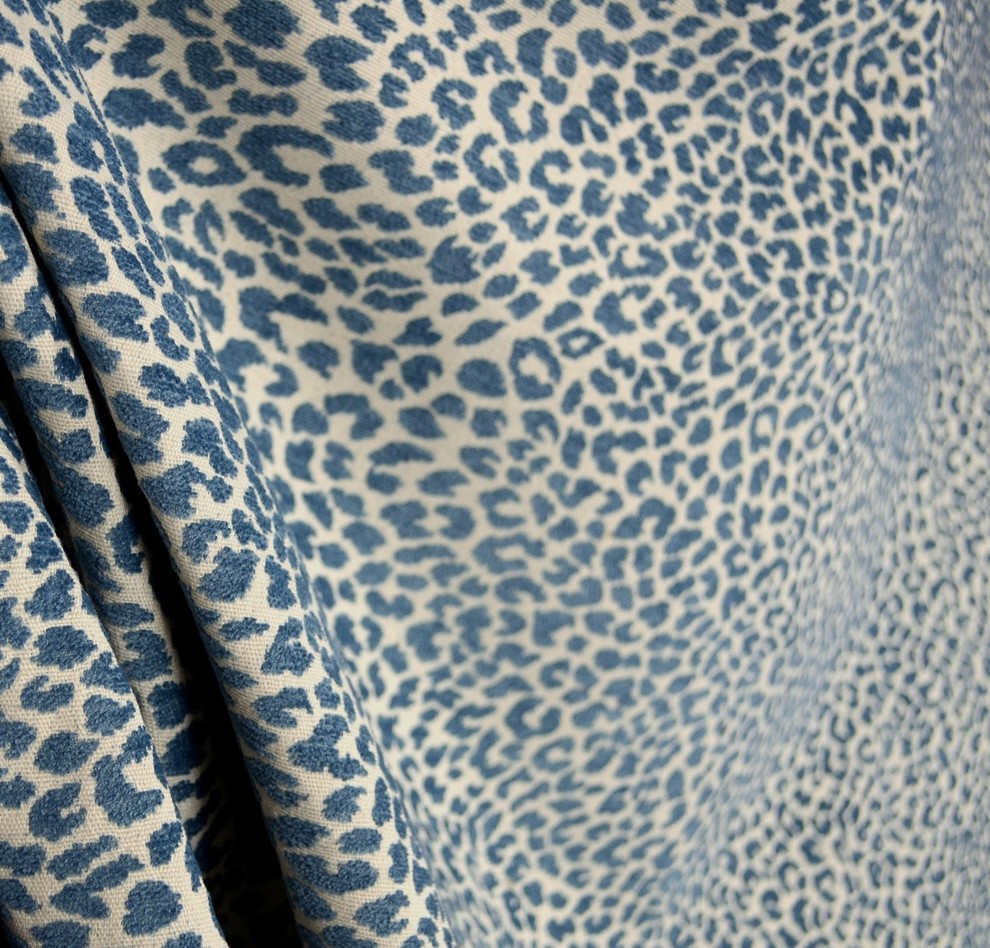 M9818 Delft Chenille Animal Print Blue Upholstery fabric, Sample