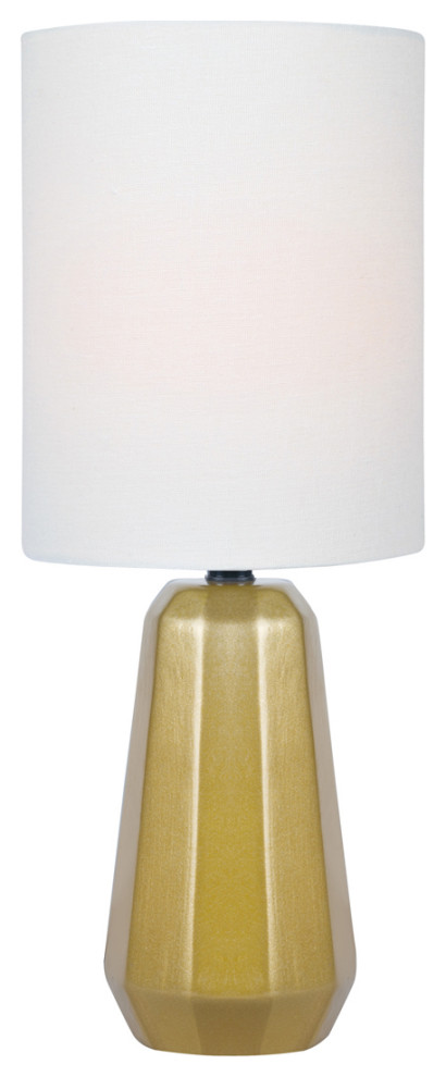 Charna Mini Talbe Lamp in Gold Ceramic with White Linen Shade E27 A 60W