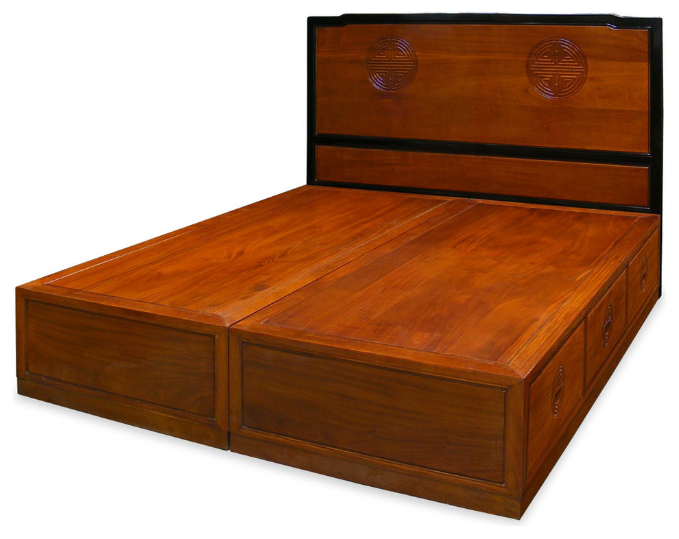 Rosewood Longevity Platform Bed With Drawers Asian Platform Beds