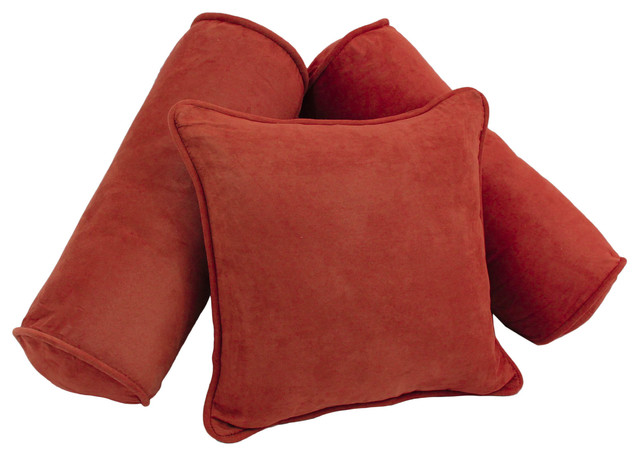 Solid Microsuede Throw Pillows with Inserts, Set of 3, Aqua Blue, Cardinal Red