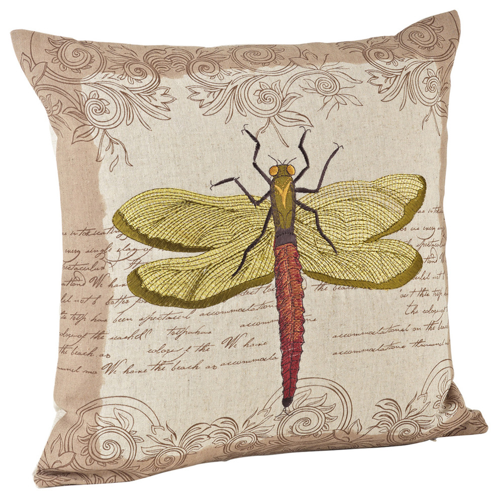 Embroidered Dragonfly Down Fill Throw Pillow