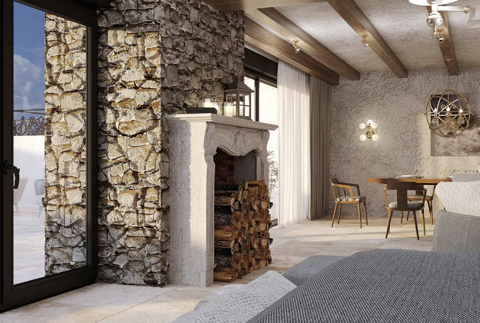Проект интерьера террасы с камином