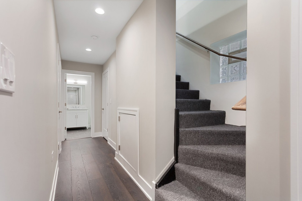 Inspiration for a small contemporary painted wood floor and brown floor entry hall remodel in Chicago