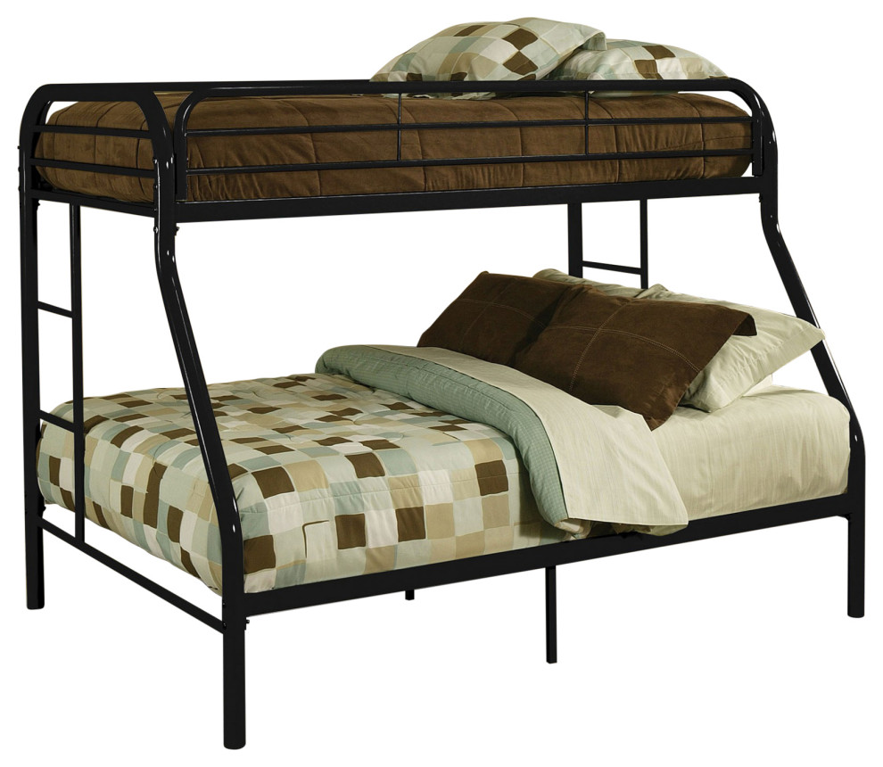 84" X 62" X 65" Twin Xl Over Queen Black Metal Tube Bunk Bed