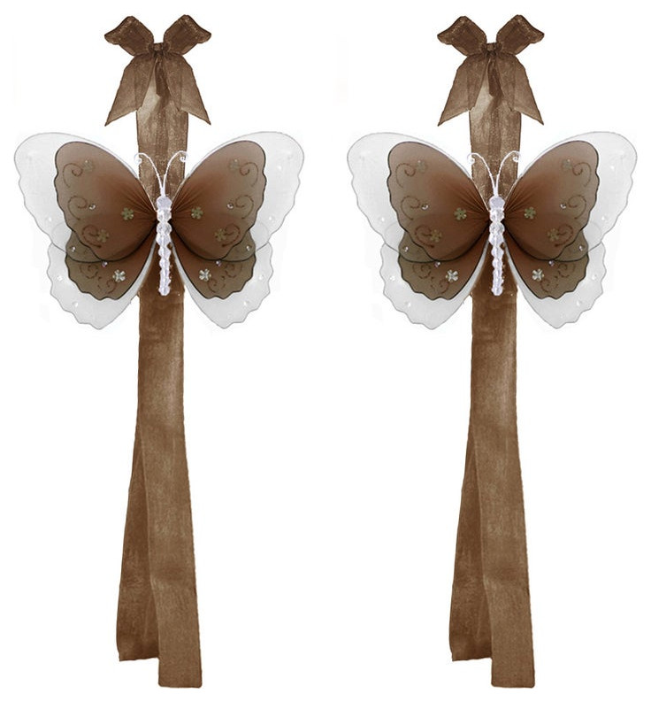 Butterfly Curtain Tie Backs Brown Multi-Layered Butterflies Tieback Pair Set