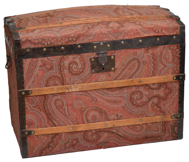 French Trunk Covered in Antique Paisley Tapestry - Contemporary ...