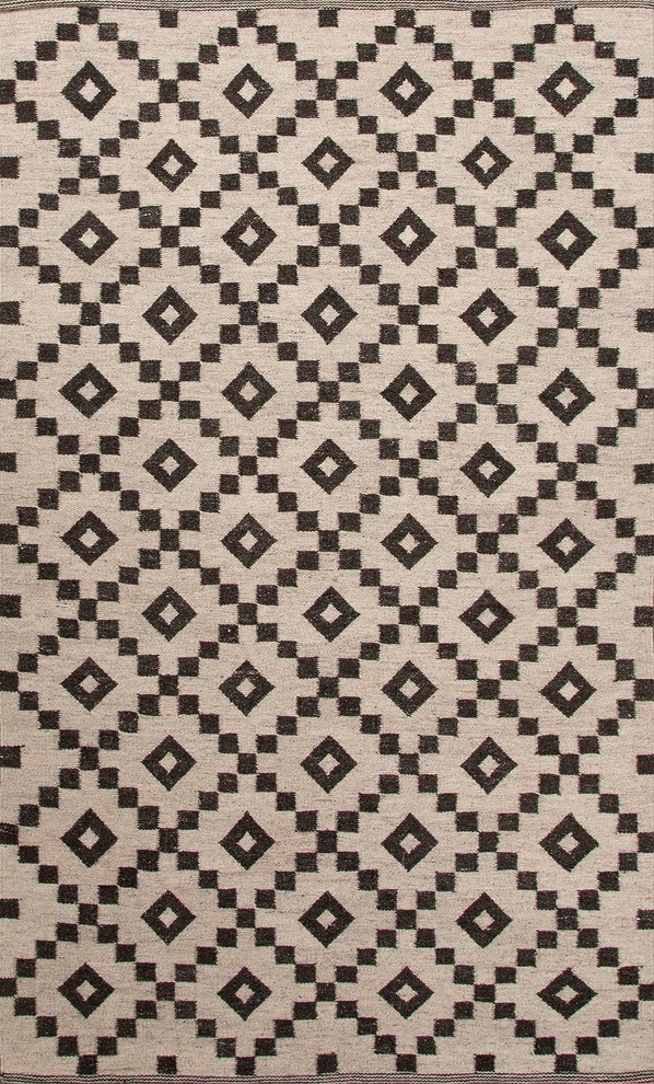 Flat-Weave Durable Wool Ivory/Black Area Rug (2 x 3)
