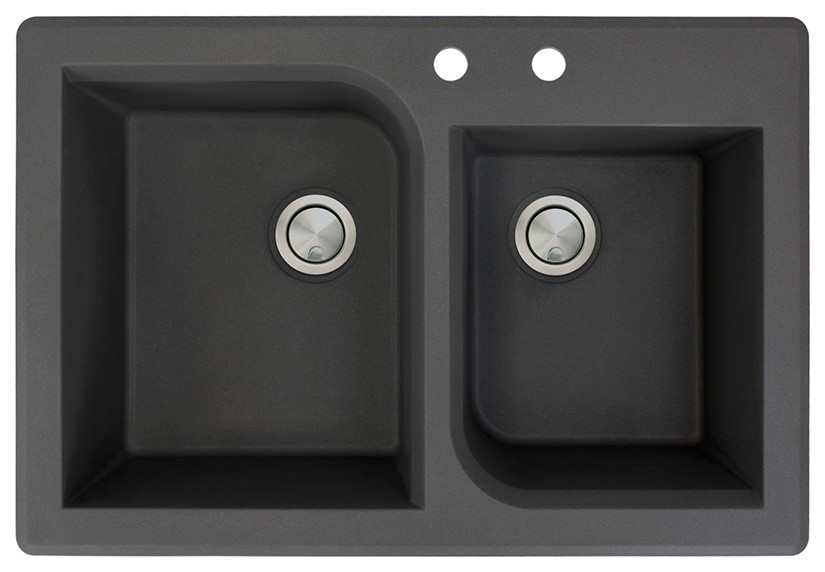 Radius 33" silQ Granite Drop-in Double Bowl Kitchen Sink with 2 Holes in Black