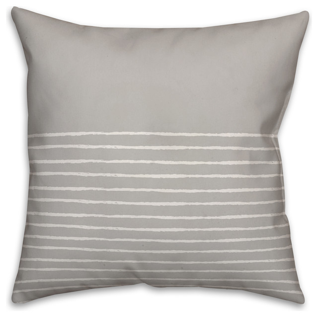 Gray and White Sketch Stripes 16x16 Throw Pillow Cover