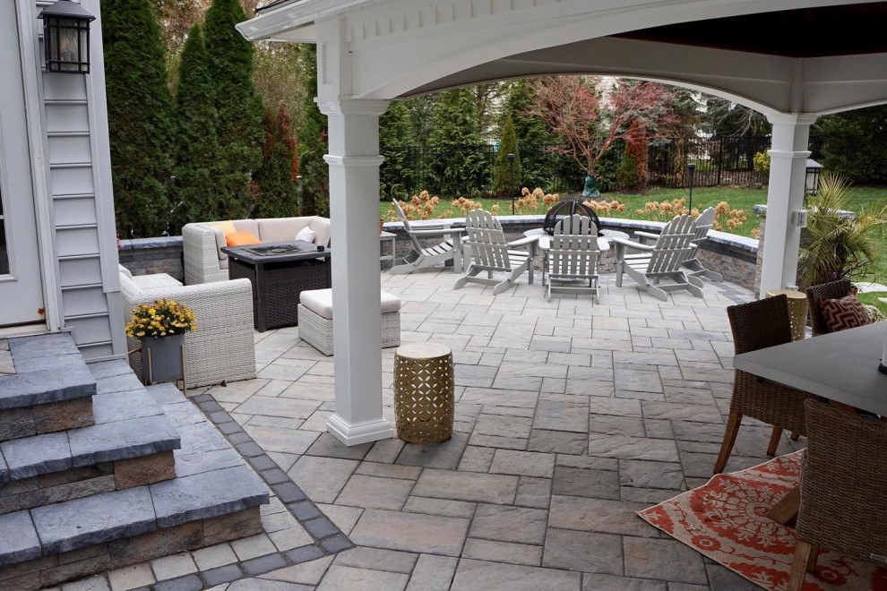 Robbinsville, NJ: Freeform Patio with Alcove Firepit, Pergola & Outdoor Kitchen