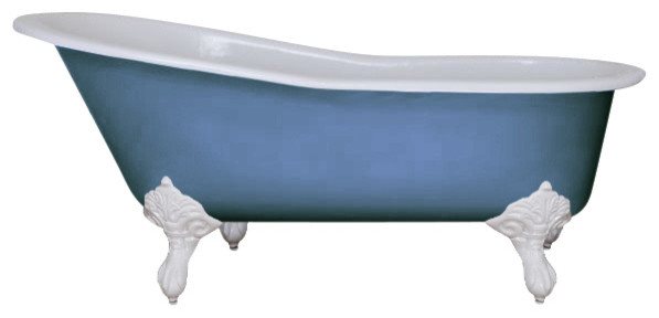 Beaulieu Cast Iron Tub, Cooks Blue, With White Feet and Without Tap Holes