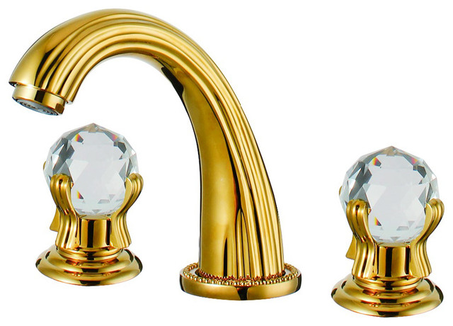 Milan Deck Mounted Gold Crystal Dual Handles Bathroom Faucet