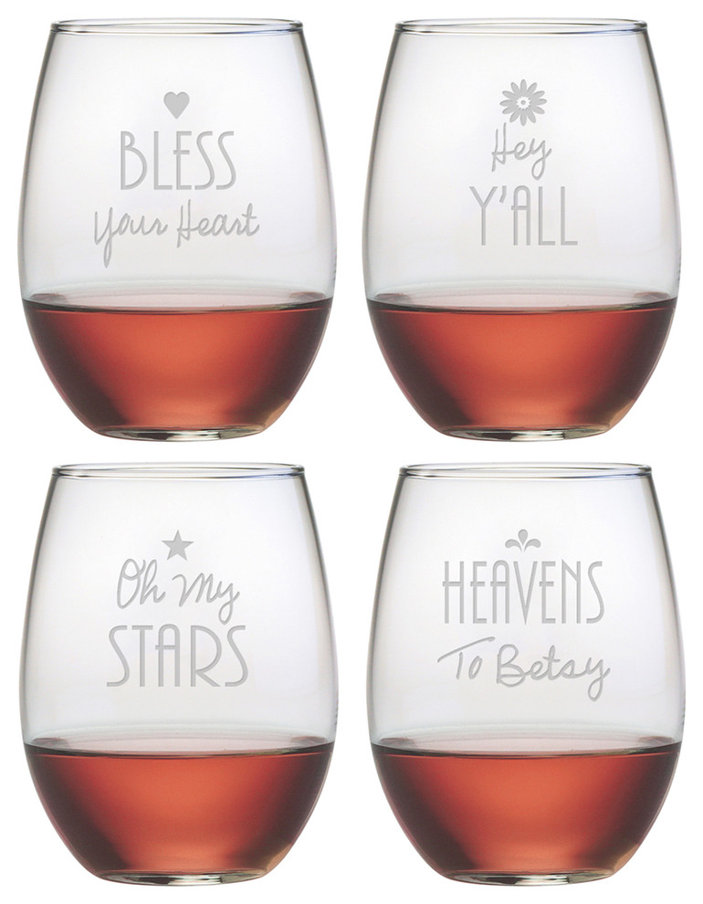 Southern Sayings 4-Piece Stemless Wine Glass Set