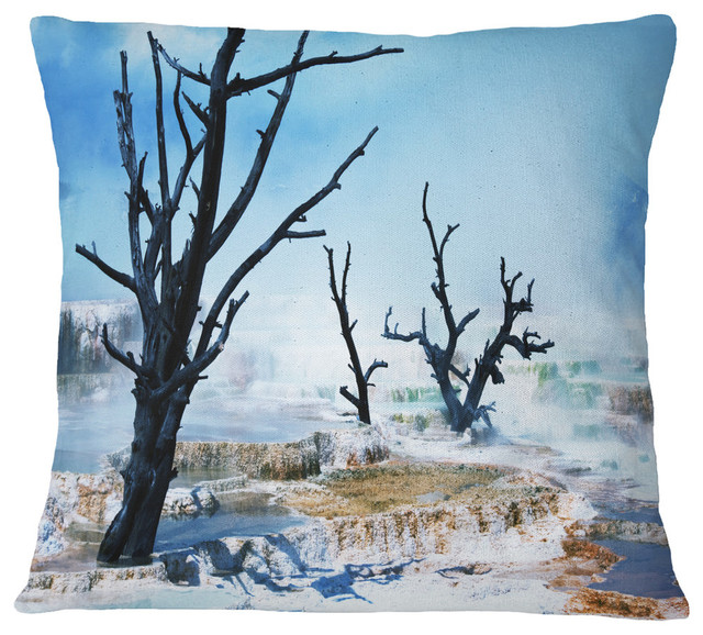 Beautiful Land With Large Dry Trees Landscape Printed Throw Pillow, 16"x16"