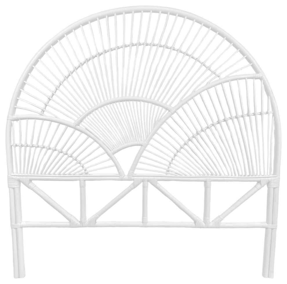 Sunrise Rattan Headboard, White, Twin Size Tropical Headboards by