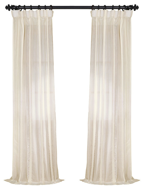 Antigua Off White Striped Linen Sheer Curtain Single Panel