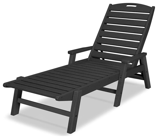 Patio Chaise Lounge, Weatherproof Plastic Frame With Slatted Seat