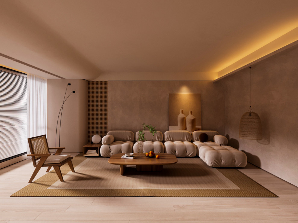 кухня-гостиная в тёплом стиле.