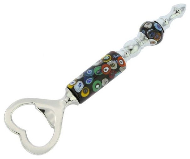 GlassOfVenice Italian Murano Glass Bottle Opener Black Millefiori