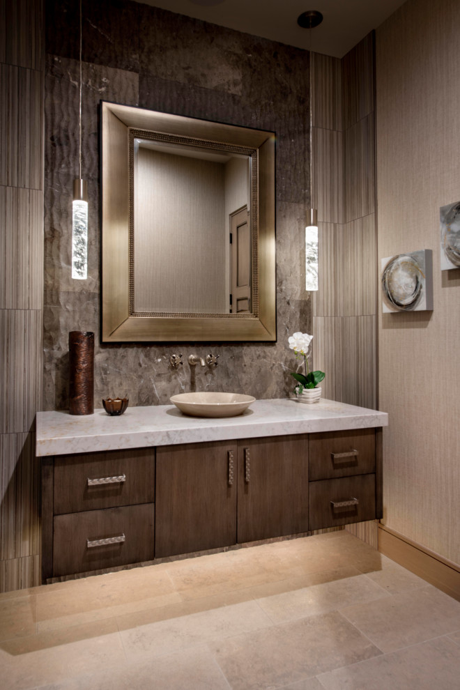 Transitional powder room photo in Phoenix