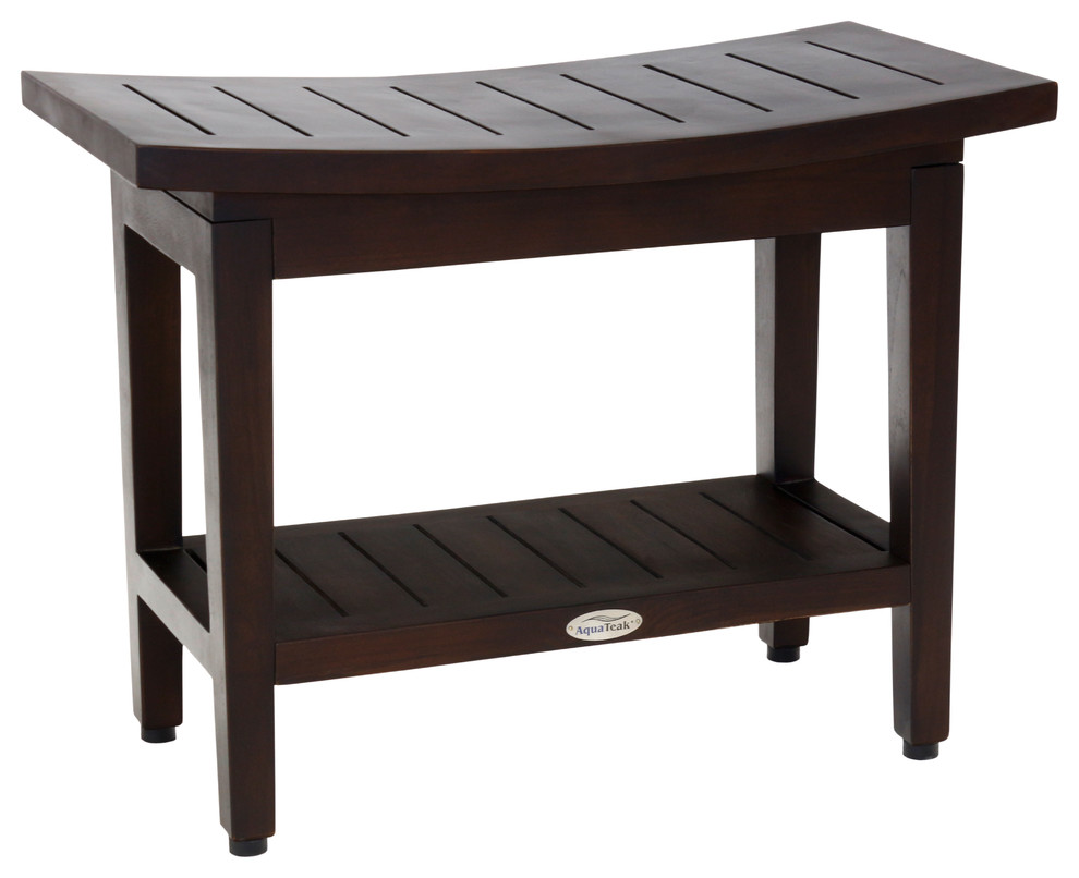 Patented 24 Maluku Mocha Teak Shower Bench With Shelf
