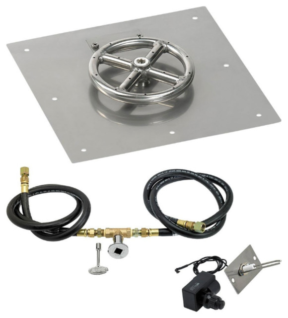 Gas Fire Pit Kit, Square With Spark Ignition, 24"x24", Natural Gas