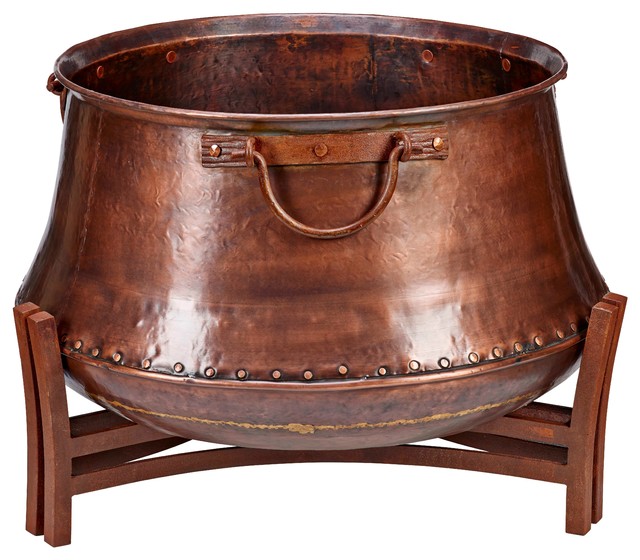 Handcrafted Large Anatolia Fire Pit 100 Copper Bowl Iron Accents Traditional Fire Pits By Destination Home Patio Houzz