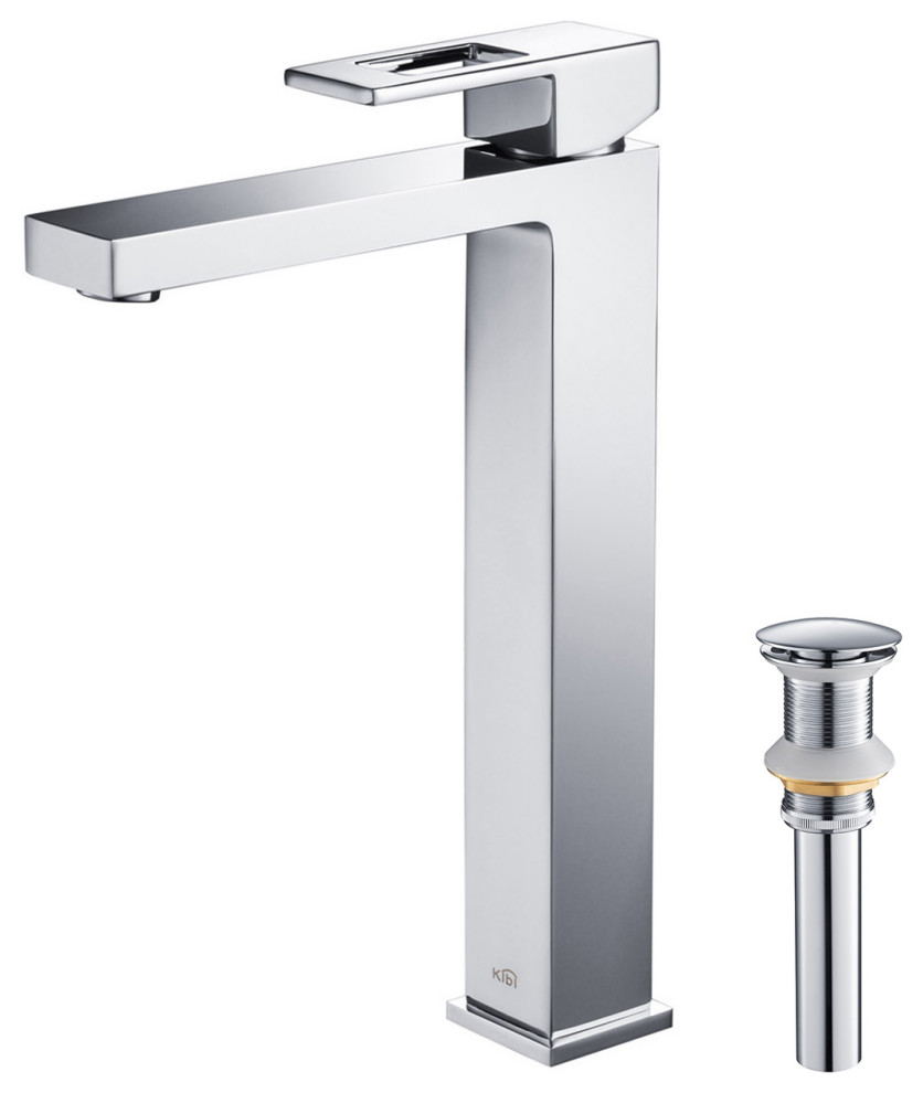 Cubic Single Handle Vessel Sink Faucet KBF1003, Chrome, W/ Drain