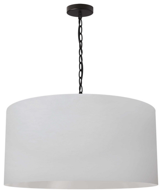 1 Light Large Braxton Black Pendant w/ White Shade