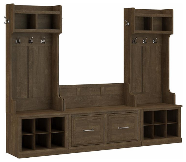 Woodland Entryway Set with Hall Trees and Shoe Bench in Ash