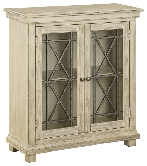 geometric glass front ivory 2 door cabinet - contemporary - accent