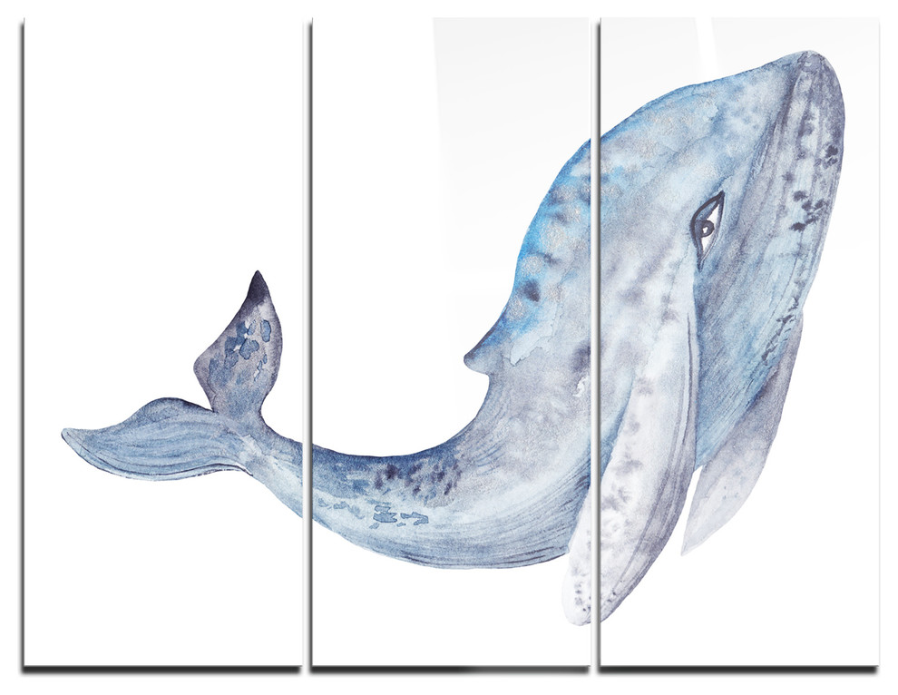 "Large Whale Watercolor" Painting Metal Wall Art, 3 Panels, 36"x28", 36