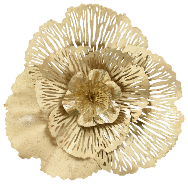 Plutus Brands Flower Wall Decor, Gold Metal Contemporary Metal Wall