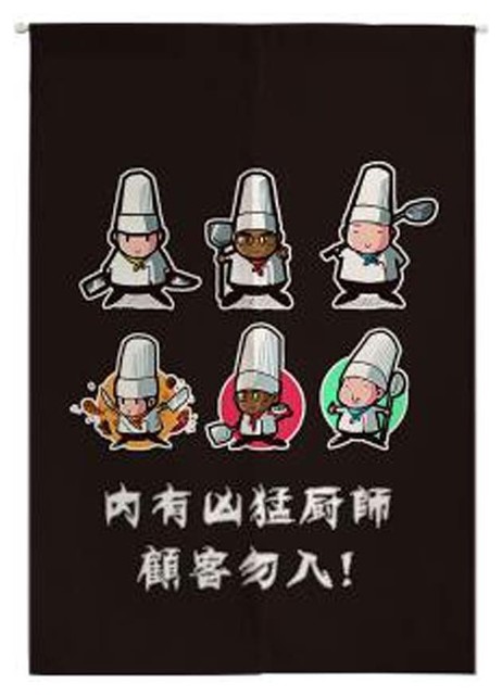 Chinese Style Half Curtain Kitchen Curtain Valance Cartoon Chef