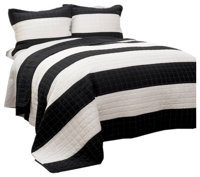 Lush Decor New Berlin Stripe Quilt Black/White 3 Pieces Set Full/Queen 