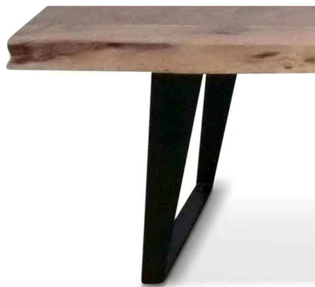 Image showcasing Industrial Live Edge Acacia Bench with Black Iron Legs and Natural Wood ...