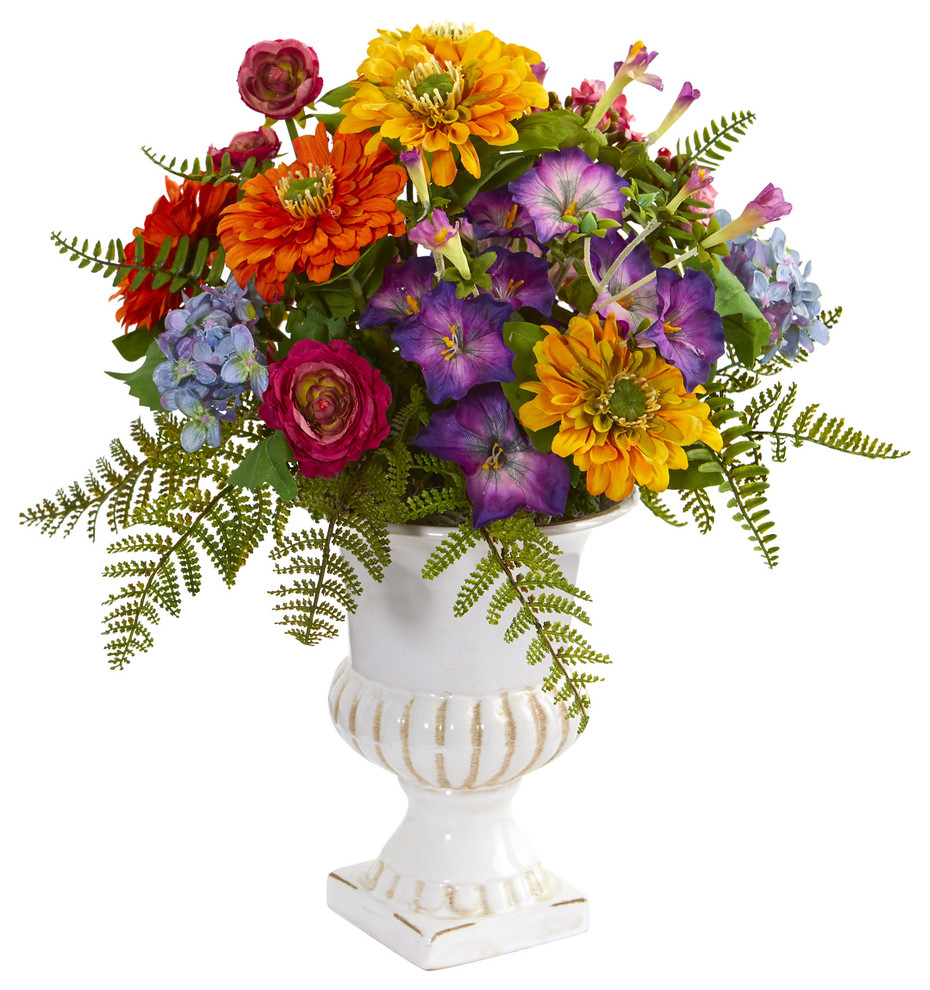Mixed Floral Artificial Arrangement in Urn Farmhouse Artificial
