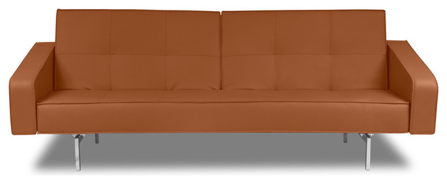 Agoston Light Brown Faux Leather Sofa Bed