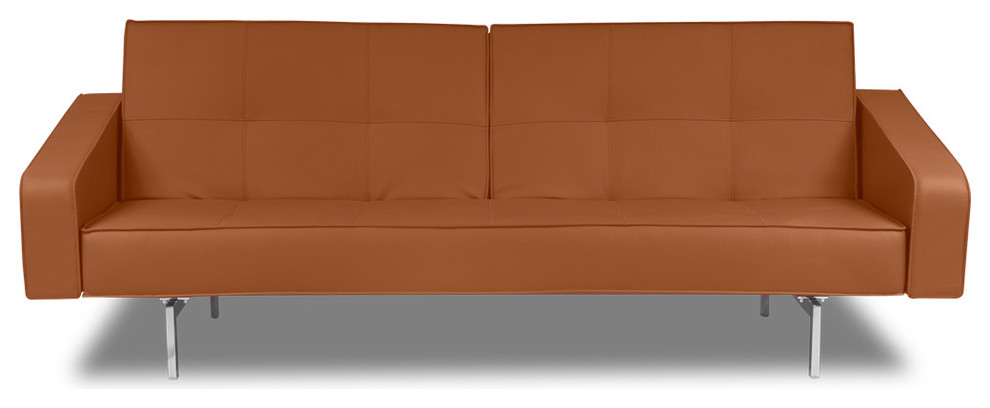 Agoston Light Brown Faux Leather Sofa Bed