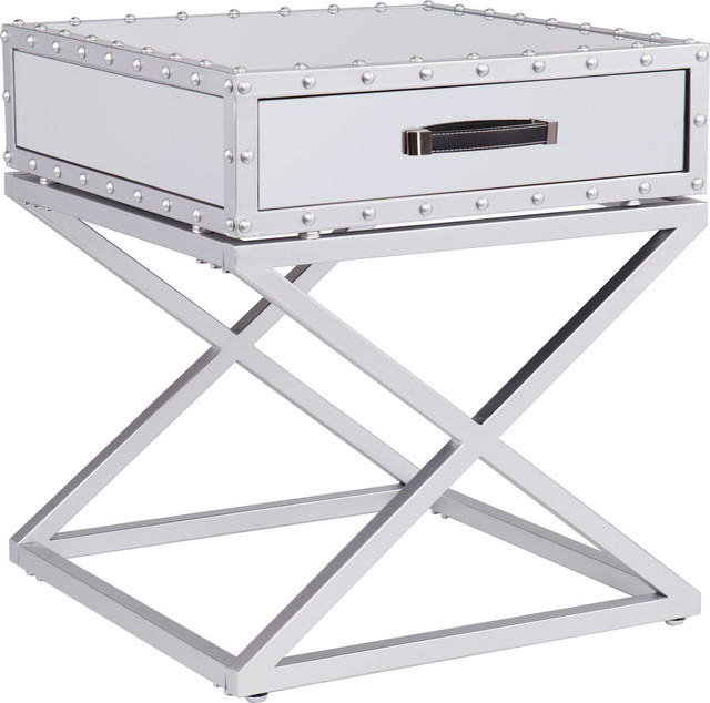 Lazio Industrial Mirrored End Table Silver Mirror Contemporary