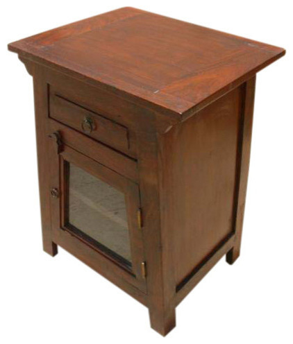 Blissfield Solid Wood Glass Door 1 Drawer Nightstand