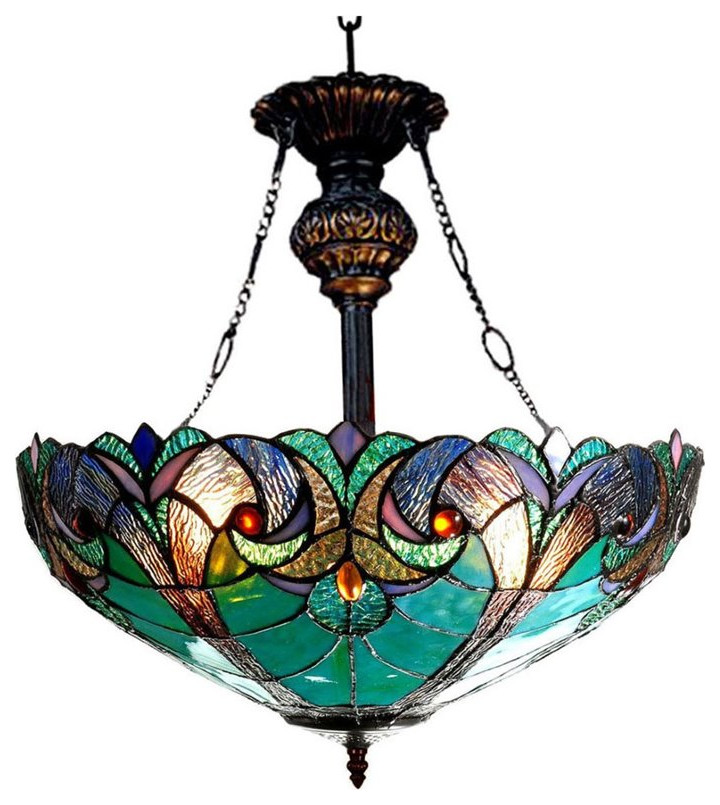 CHLOE Liaison Tiffany-style 2 Light Victorian Inverted Ceiling Pendant 18" Shade