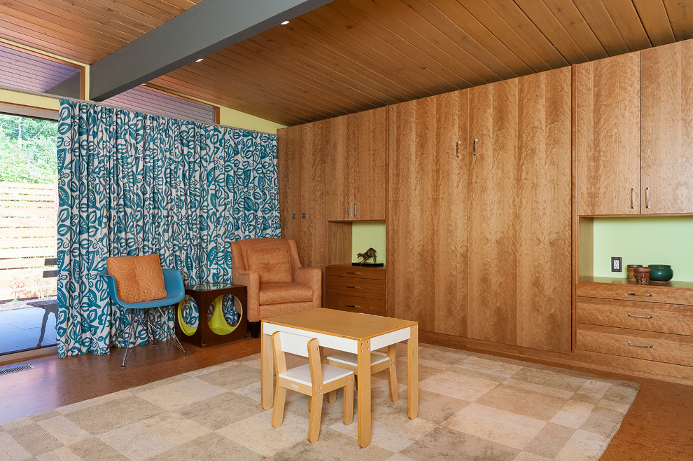 Portland Mid Century Modern Home - Portland closet
murphy bed, cork floor, Milgard aluminum, wood ceiling,